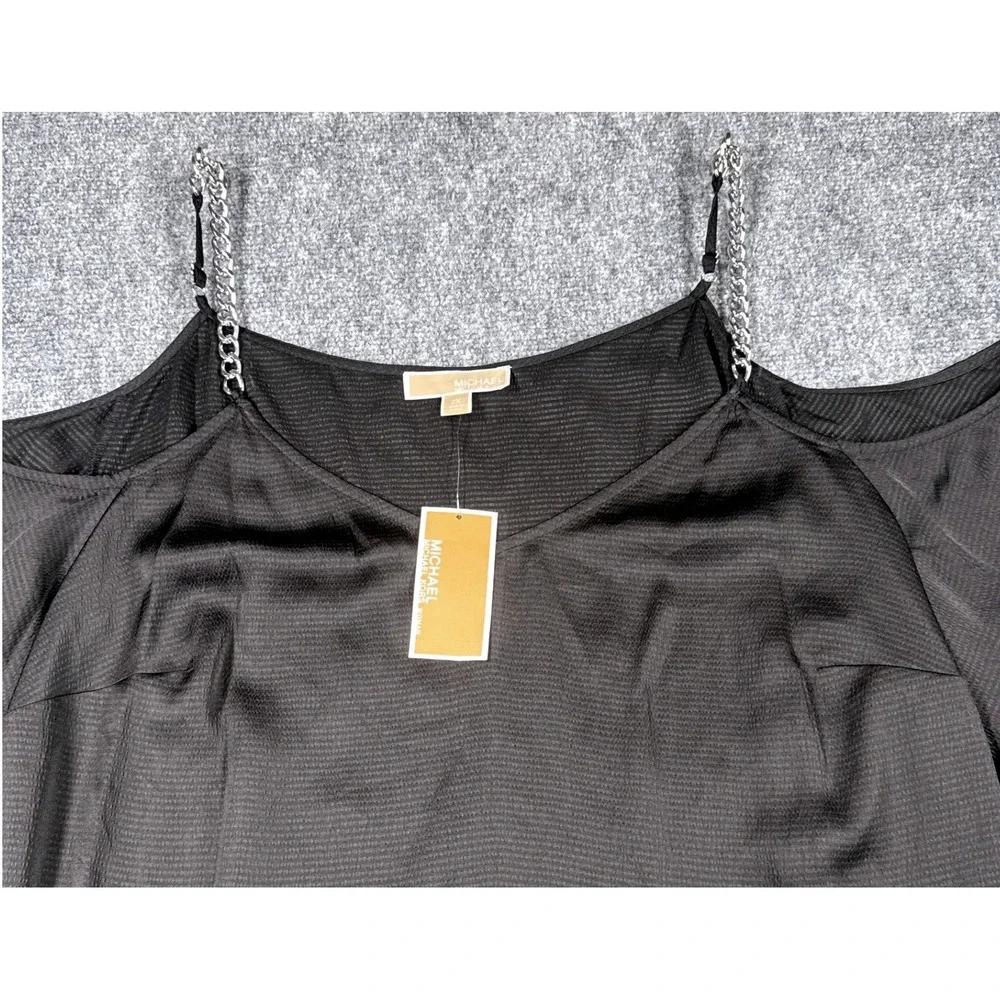 Michael Kors Women 2X Plus Black Cold Shoulder Chain Strap Blouse Top NWT